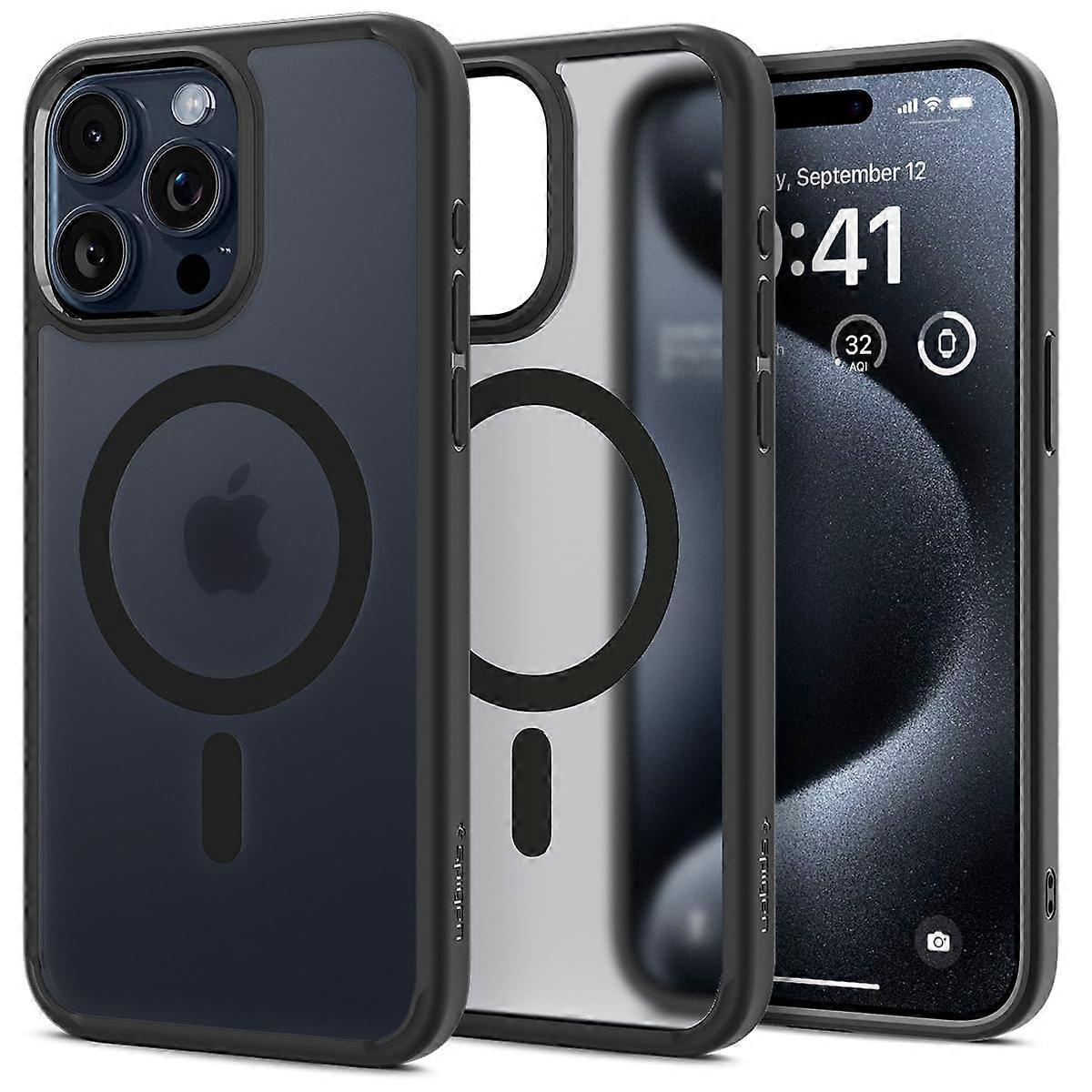For iPhone 15 Pro Max Case Anti-Yellowing Ultra Hybrid Thin Transparent MagSafe Compatible Black Frost Finish