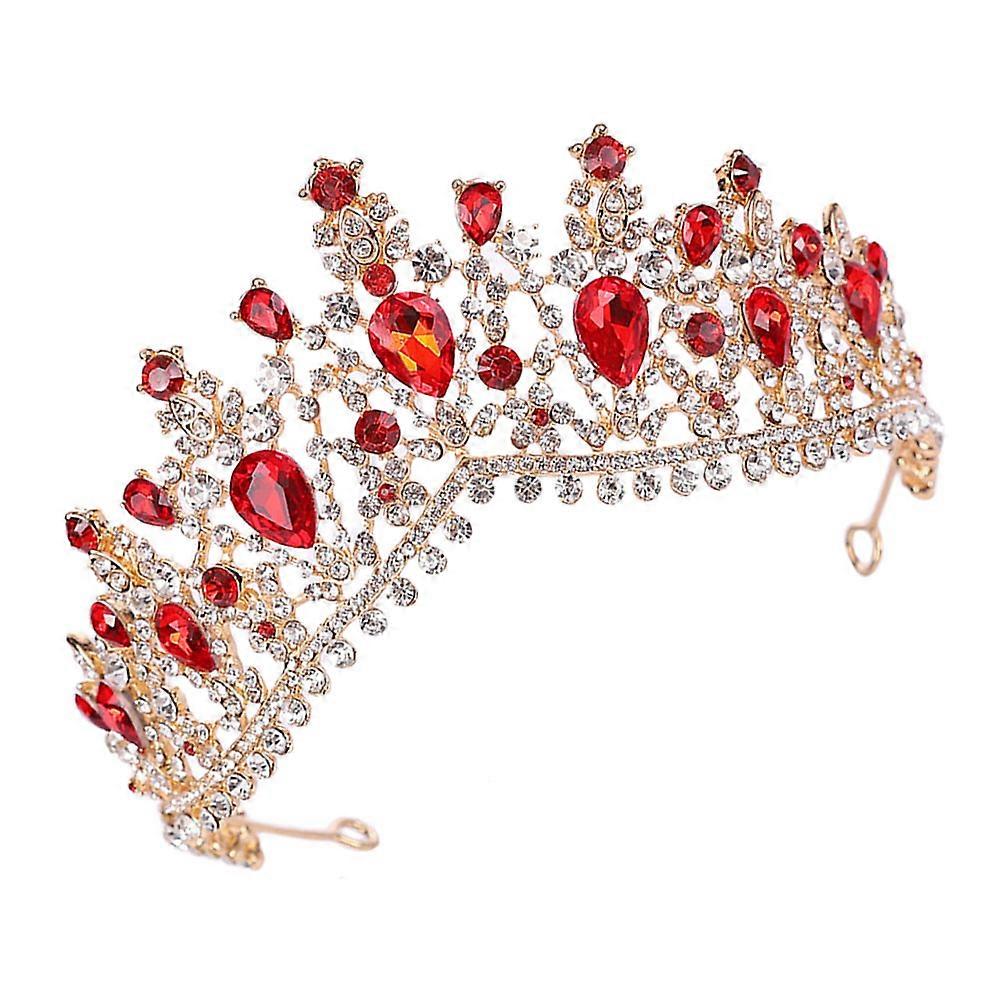 Baroque Style Bridal Crown with Rhinestones for Wedding Parties in Red Color