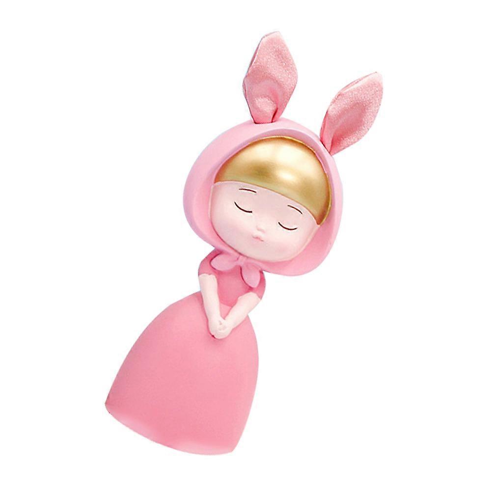 Cartoon Rabbit Girl Sculpture Creative Resin Figurine For Home Office Lobby Desk Table Decoration Size L Pink 1Set