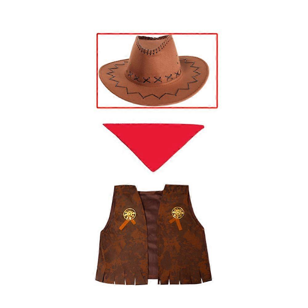 Adulto Cowboy Costume Western Cowboy Cowgirl Costume Set Gilet Cappello Bandana Per Halloween Dress Up Partito Cosplay Marrone 140-160 Xl