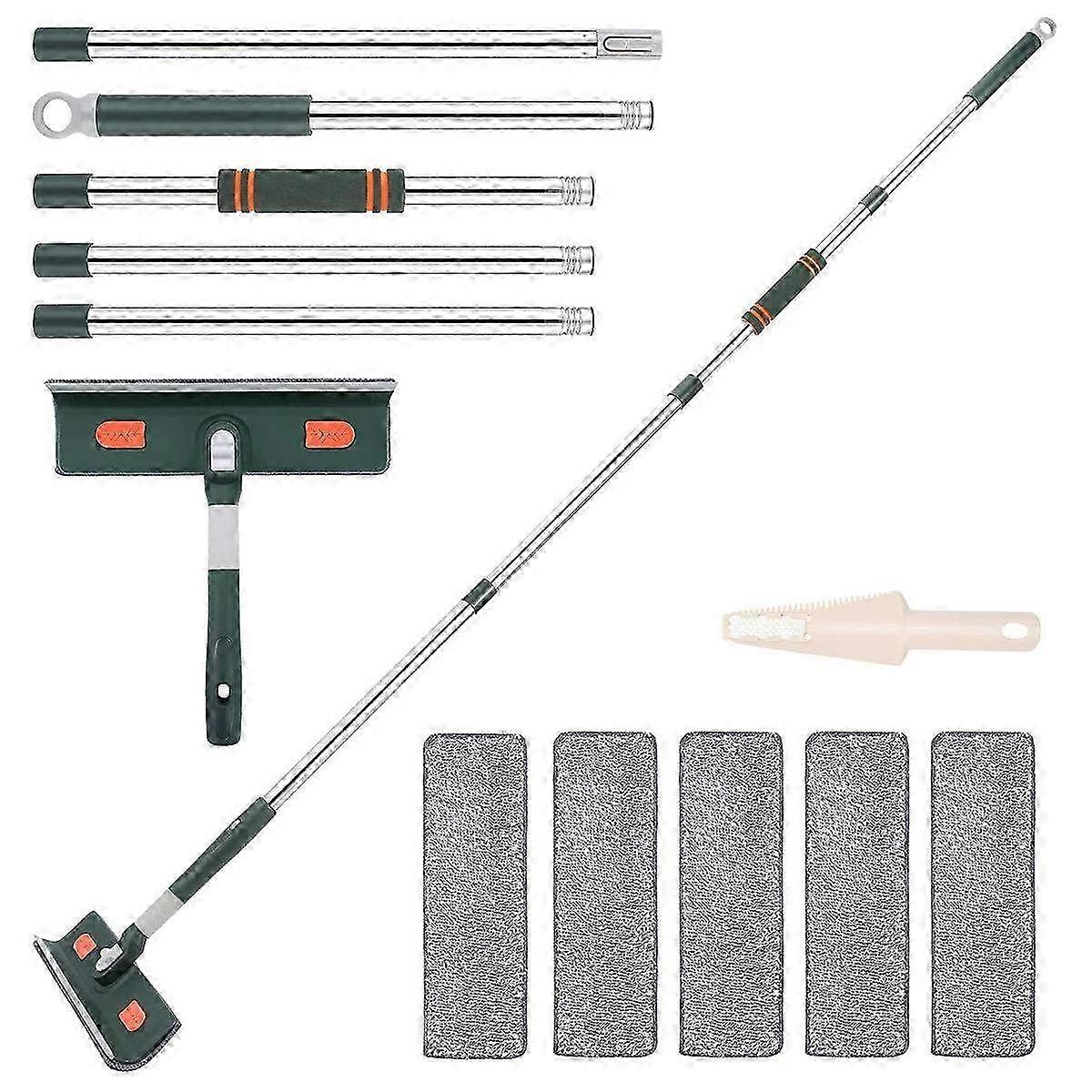 Extendable Window Squeegee & Scrubber with Microfiber Pads - Versatile Cleaning Tool for Glass, Shower & Floor Cleaning