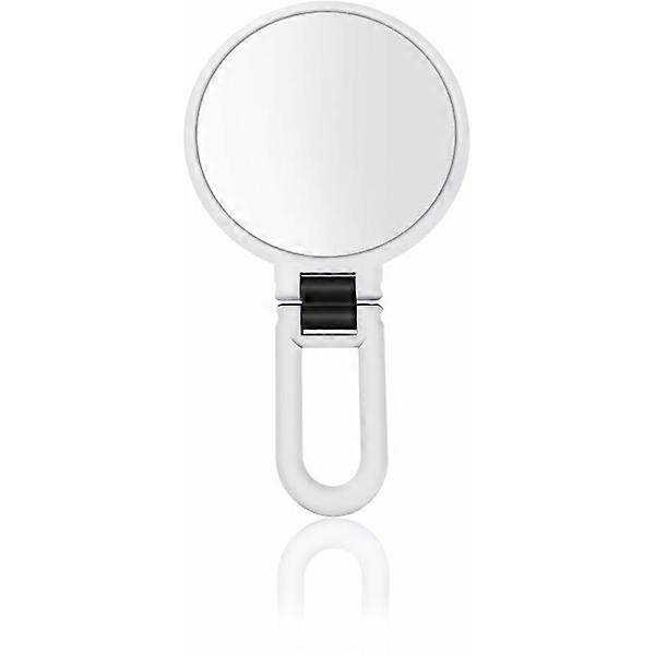 5X Magnifying Double Sided Mirror Makeup Mirror Handheld Mirror with Folding Handle (White)
