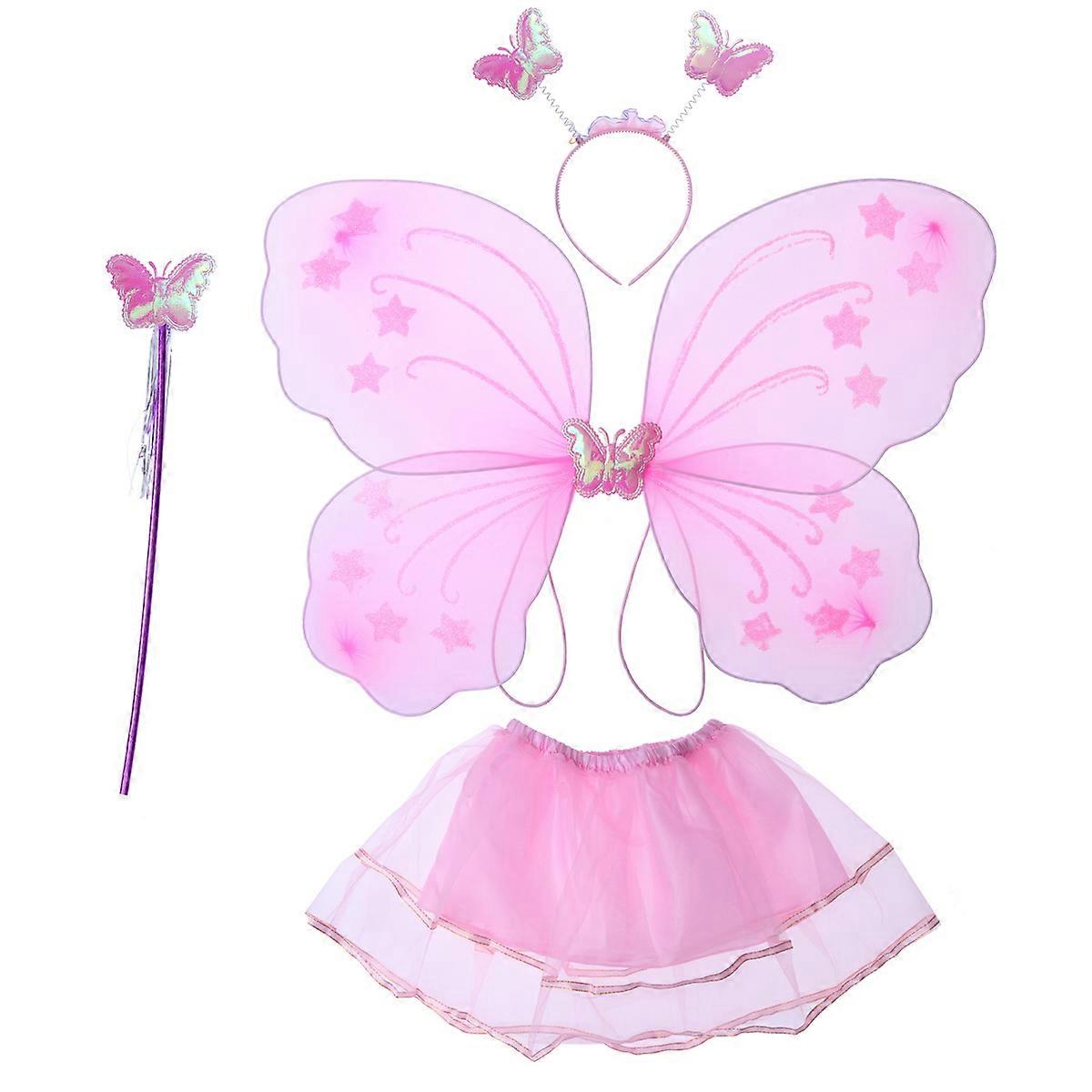 Tutu Tulle Skirt with Wings and Headband for Kids Performance and Parties