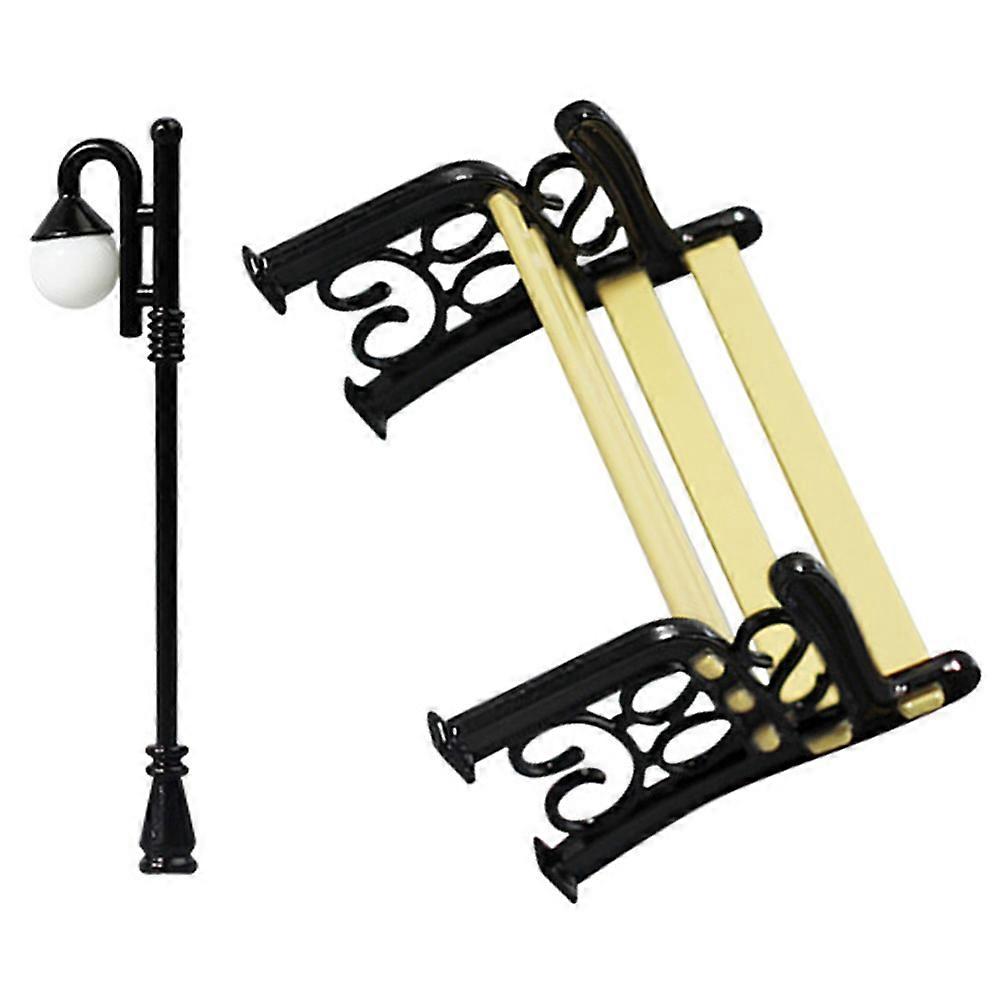 Outdoor Bench For Decor Mini Miniature Park Bench Street Lantern Post 1Set