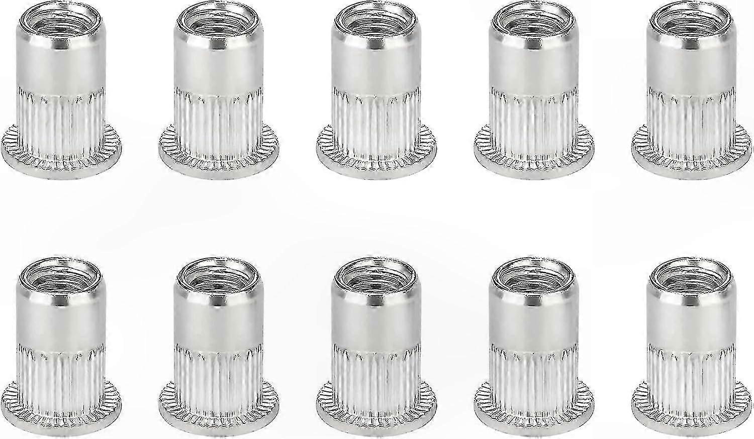 M10 Stainless Steel Flat Head Rivet Nuts, 10Pcs Threaded Inserts for Metal Panels