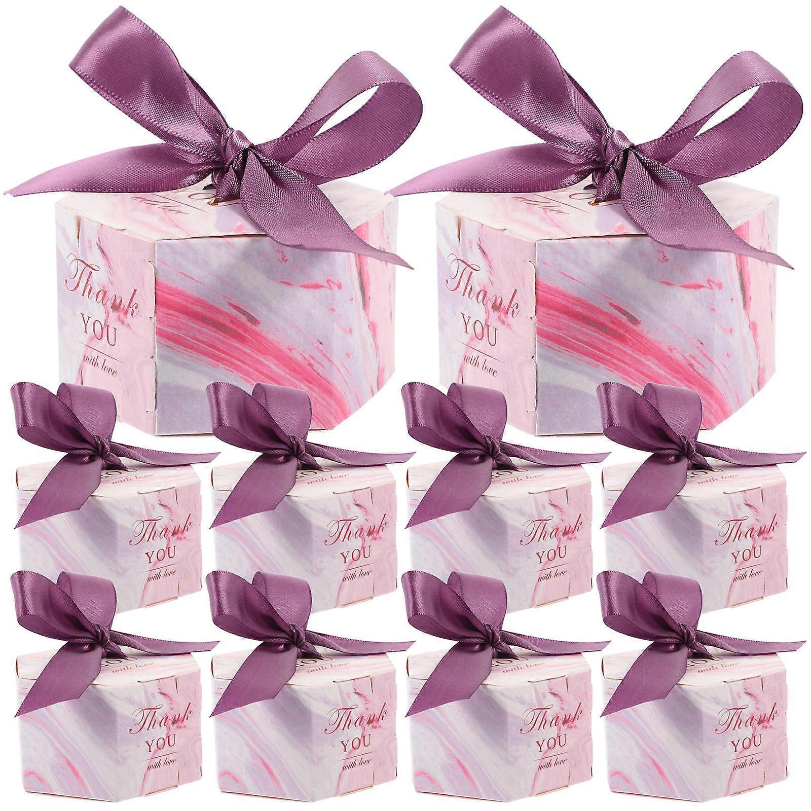 20 Pink Hexagonal Candy Boxes with Bowknot for Wedding Party Gifts and Storage Use
