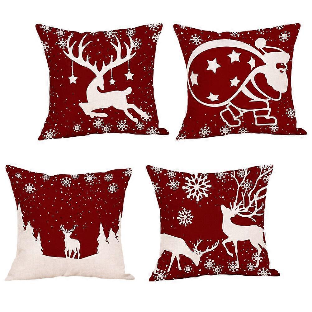 Christmas Pillowcase Linen Cover for Decoration 4Pcs Assorted Color Design