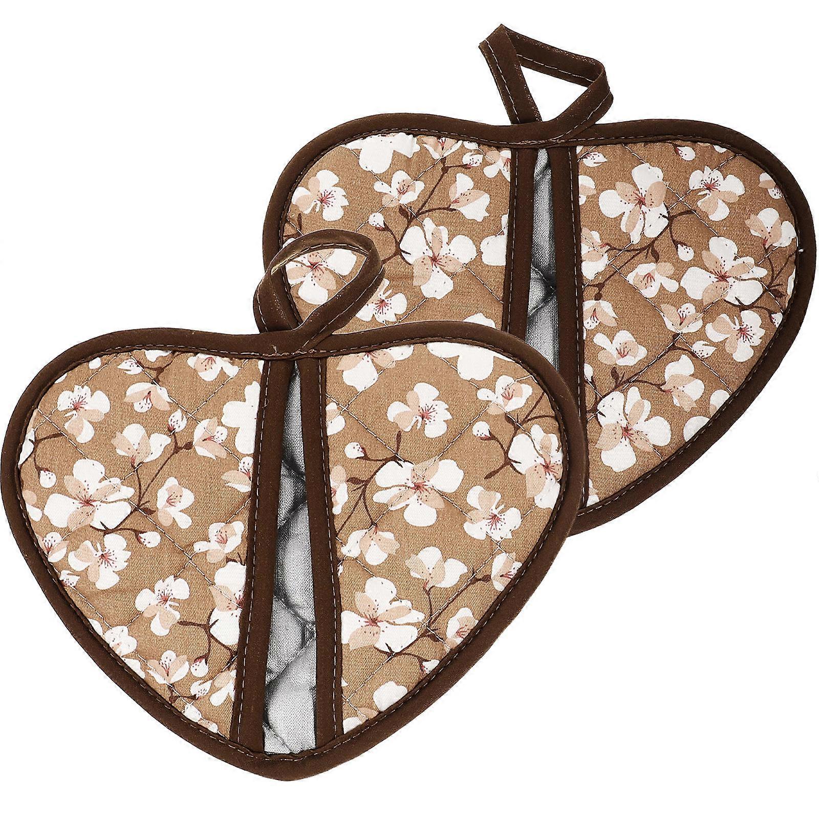 Brown Oven Mitts Baking Gloves Heat-Resistant Kitchen Gloves 2Pcs For Microwaving