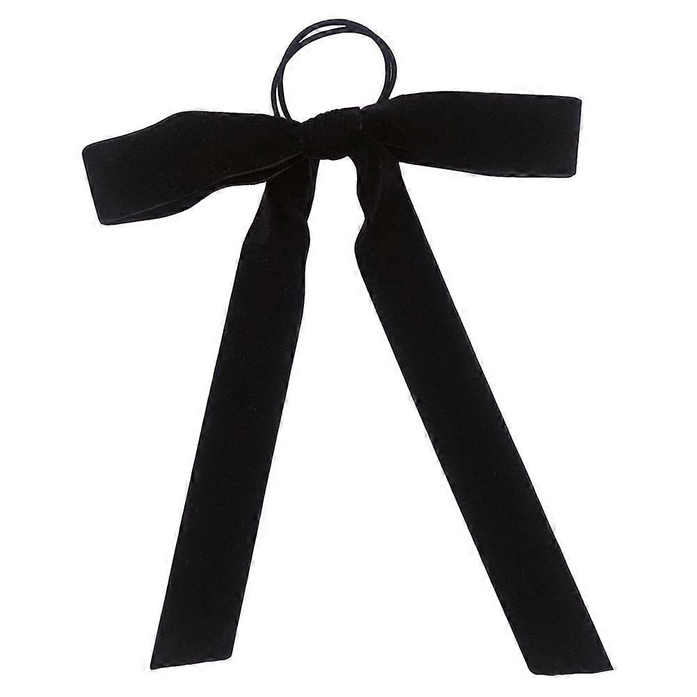Elastic Hair Ties with Bows for Girls in Black Velour Perfect for Decoration and Daily Use 1.5 Inches