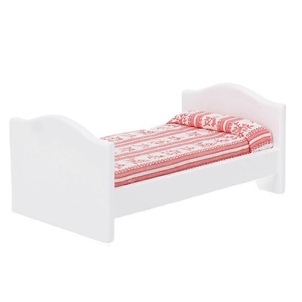 Miniature Red Striped Bed for Dollhouse – Lightweight Compact Model for DIY Decoration, Photography Props, and Mini House Accessories