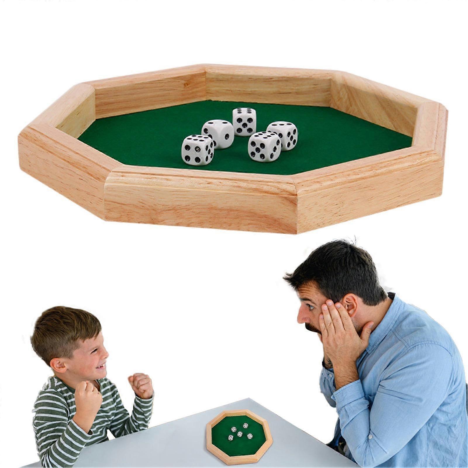 Dice Rolling Tray Octagonal Wooden Cube Mat Rolling Tray Portable Dice Trays for Family Gathering, Travel, Thanksgiving, Christmas'