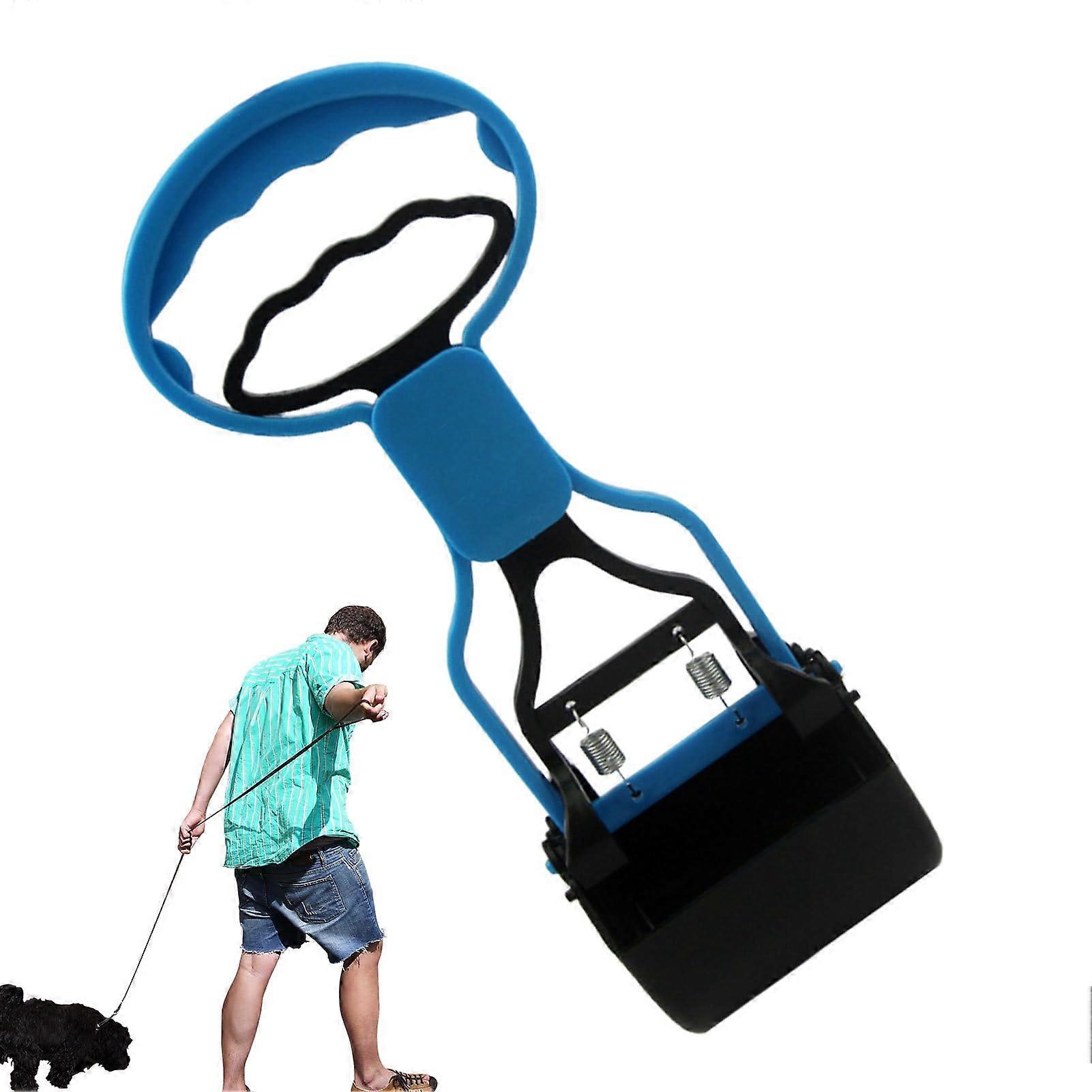 Pooper Scoopers for Dogs - Heavy Duty Long Handle Pet Waste Picker with Non-Slip Grip, Portable Clamping Jaw, Blue