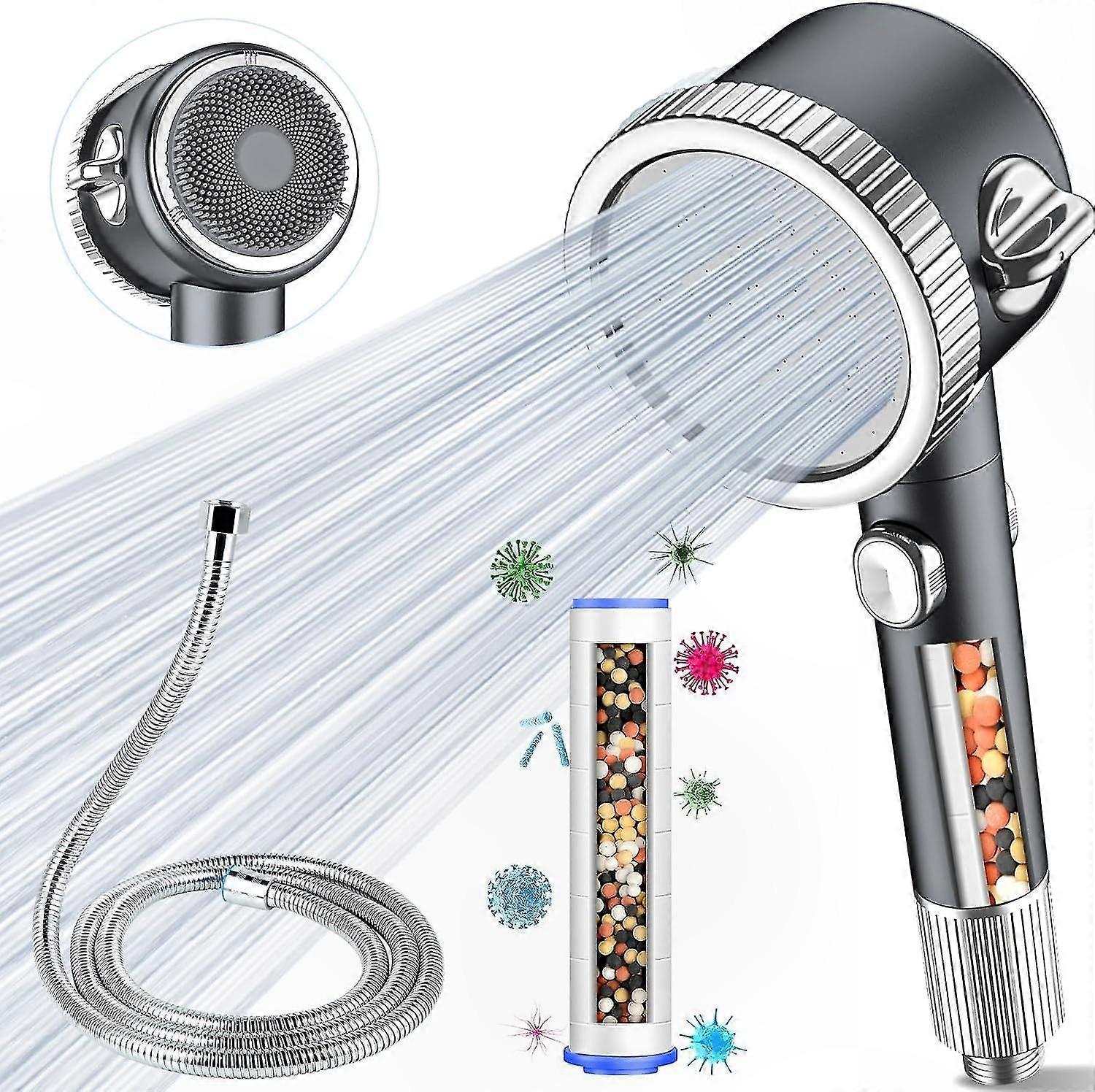High-Pressure Handheld Shower Head with 3 Spray Modes, ABS Material, Gray and White, Includes Replaceable Filter