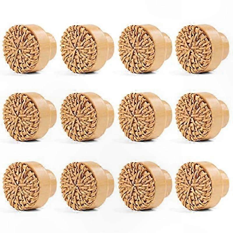 12 Pack 35mm Round Rattan Drawer Knobs, Natural Wood Cabinet Pulls with Screws, Boho Style Dresser Handles for Furniture Upgrading
