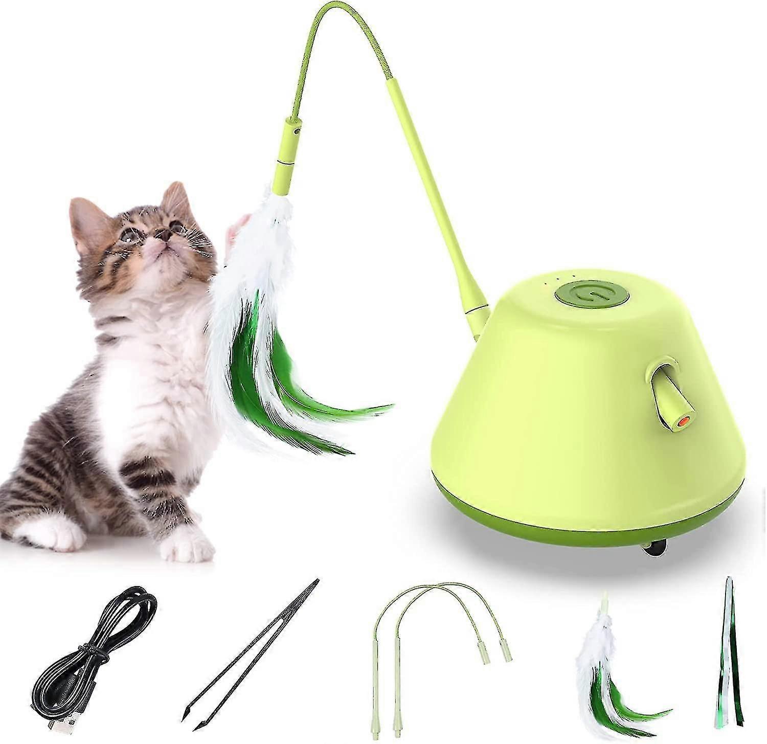 Interactive LED Cat Toy, Automatic Red Light with Feather, Rechargeable, 4 Paths, 3 Speeds