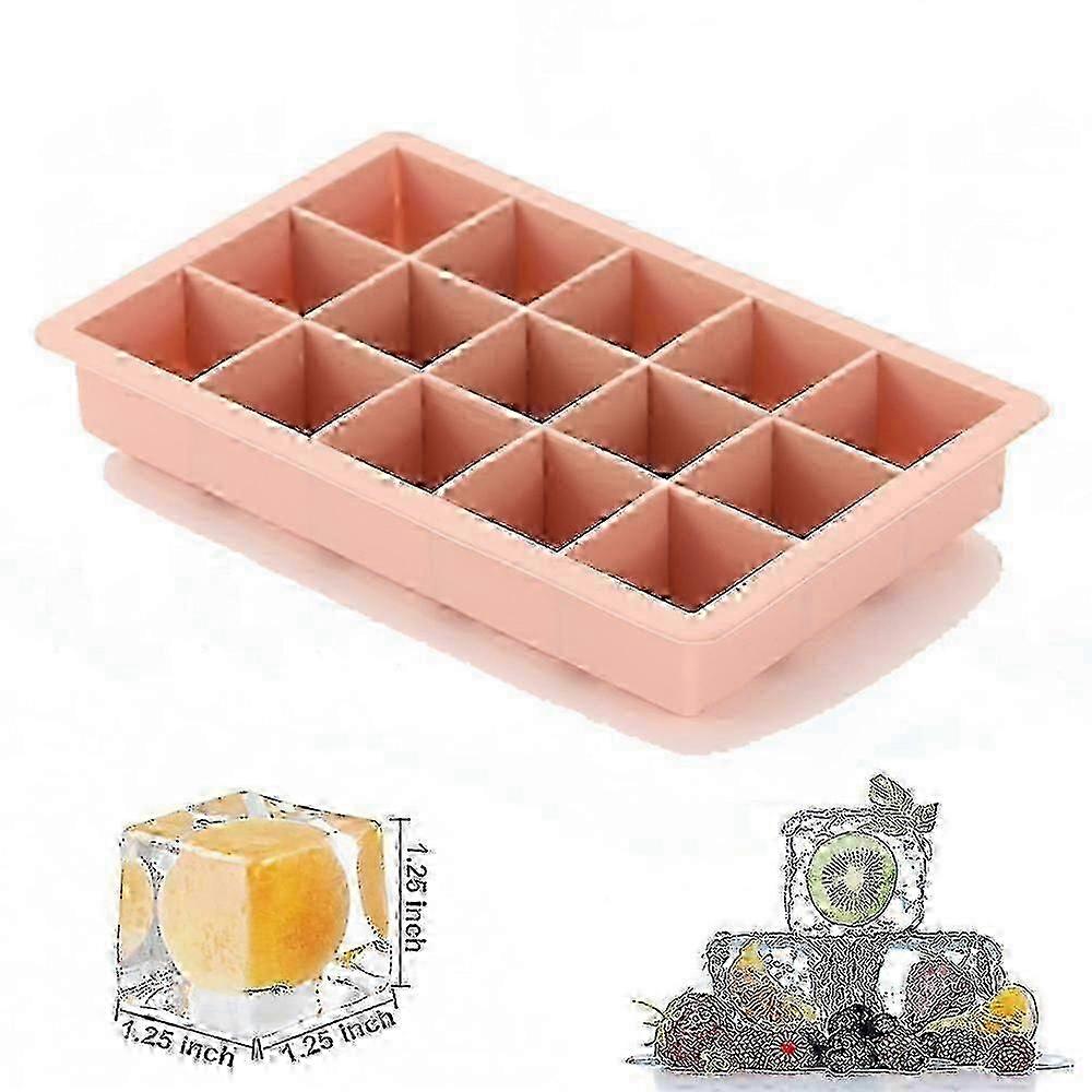 15 Grid Silicone Ice Cube Mold - Large Square Tray for Bar, Non-Toxic & Durable, Pink