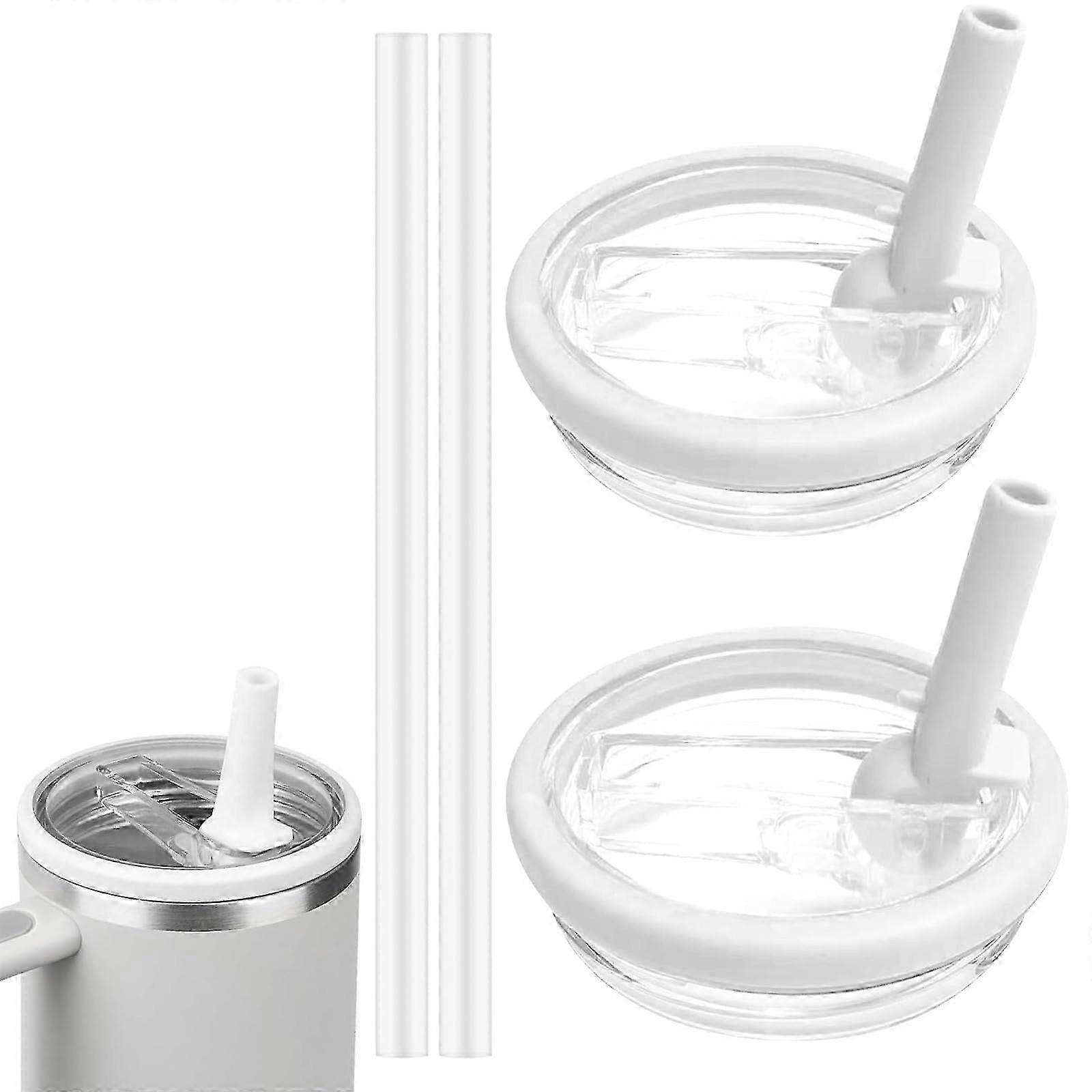 2-Pack 40 oz Tumbler Lids - Leakproof, Dustproof, Reusable with Flip Straw & 2 Straws for Large Cups