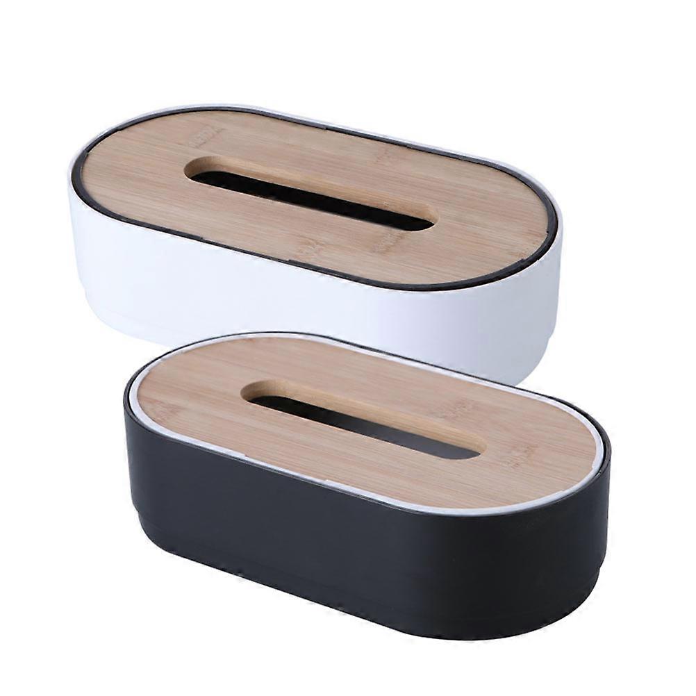 Bamboo Tissue Box Set Elegant Paper Holders for Home & Office Stylish Napkin Cases in Black & White for Dining, Bathroom, and Desk Decor