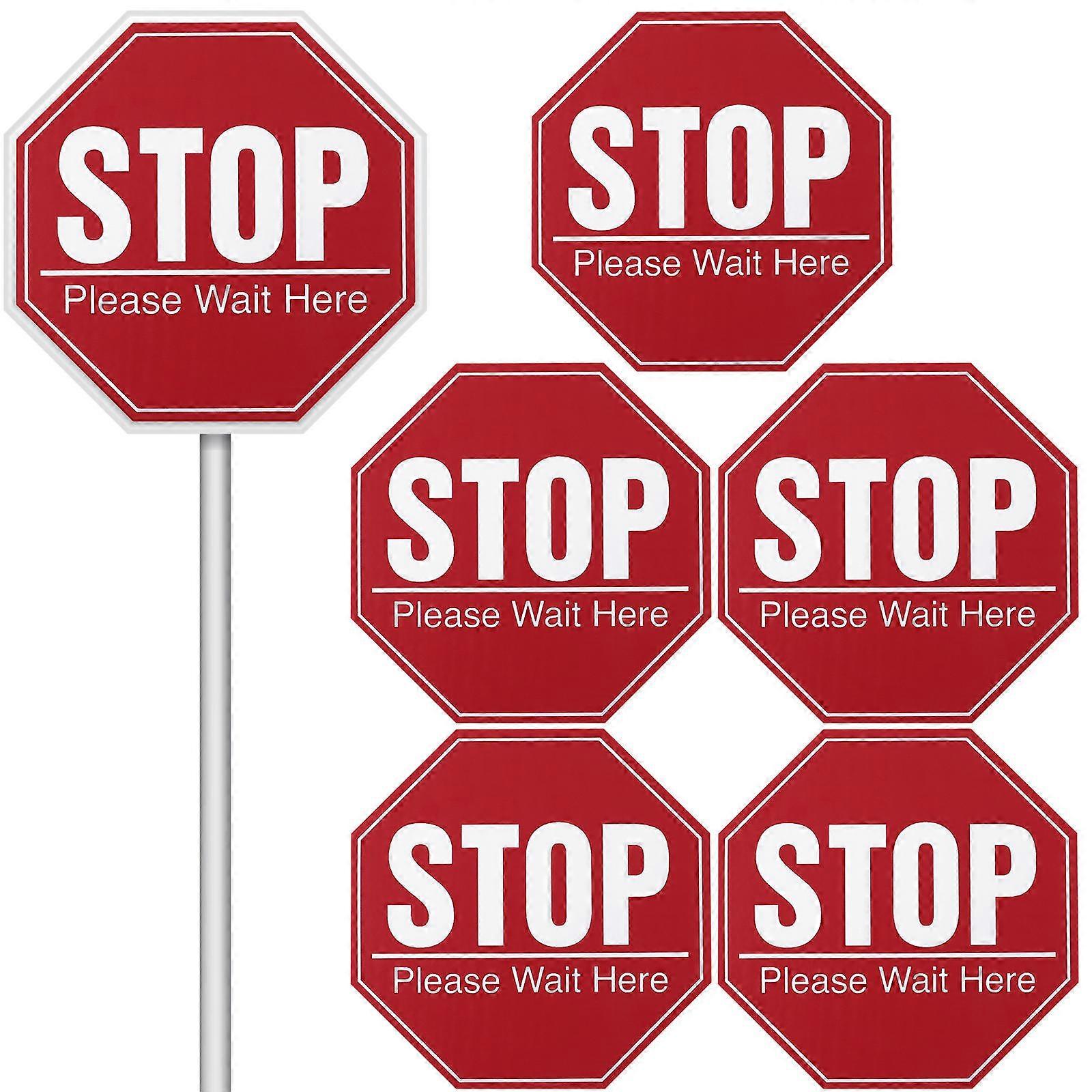 5 Sheets Social Distancing Decals Stop Please Wait Here Signs Printed PVC Stickers Public Safety Distance Awareness