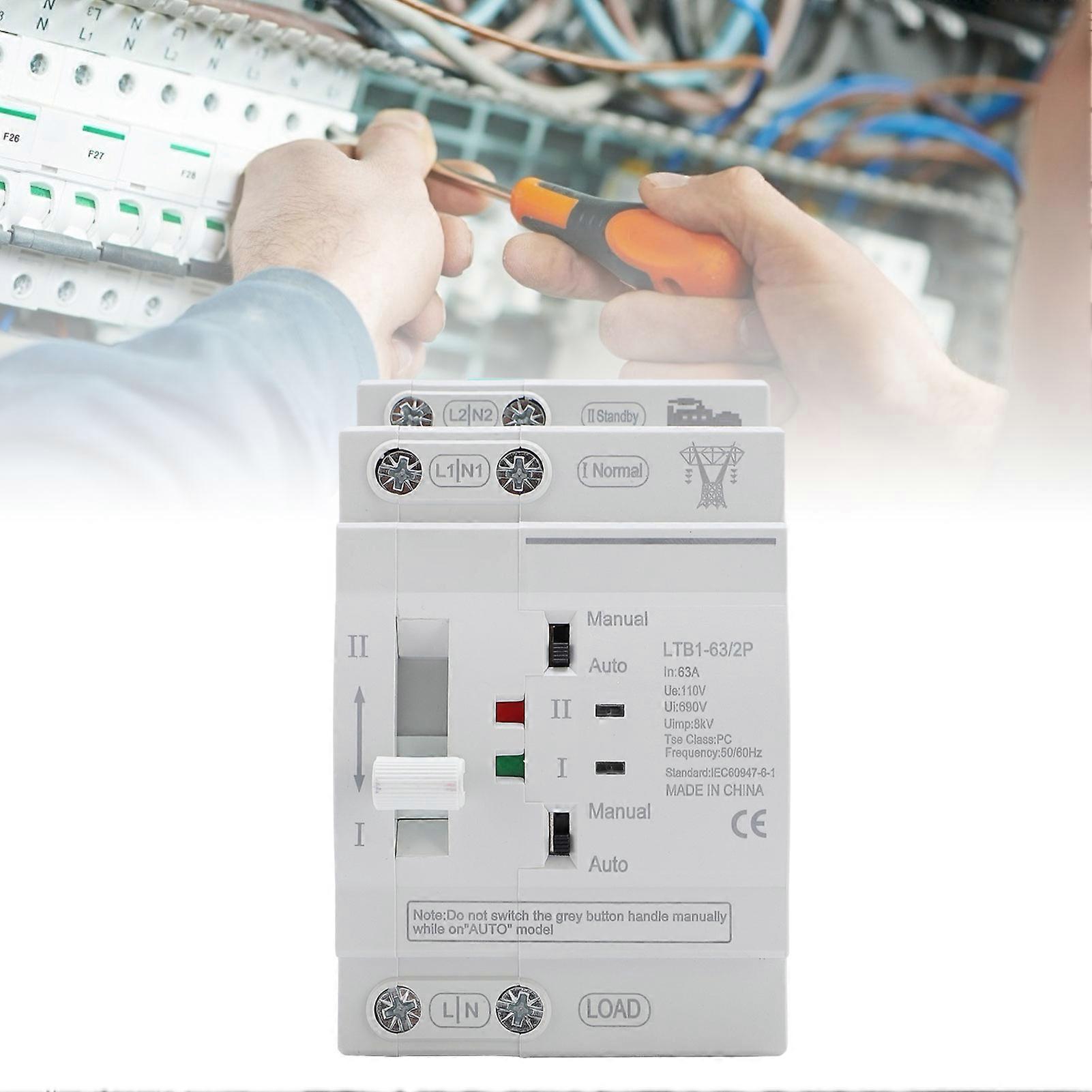 Double Power Automatic Transfer Switch DIN Rail ATS Mini Generator Changeover Switch 63A 