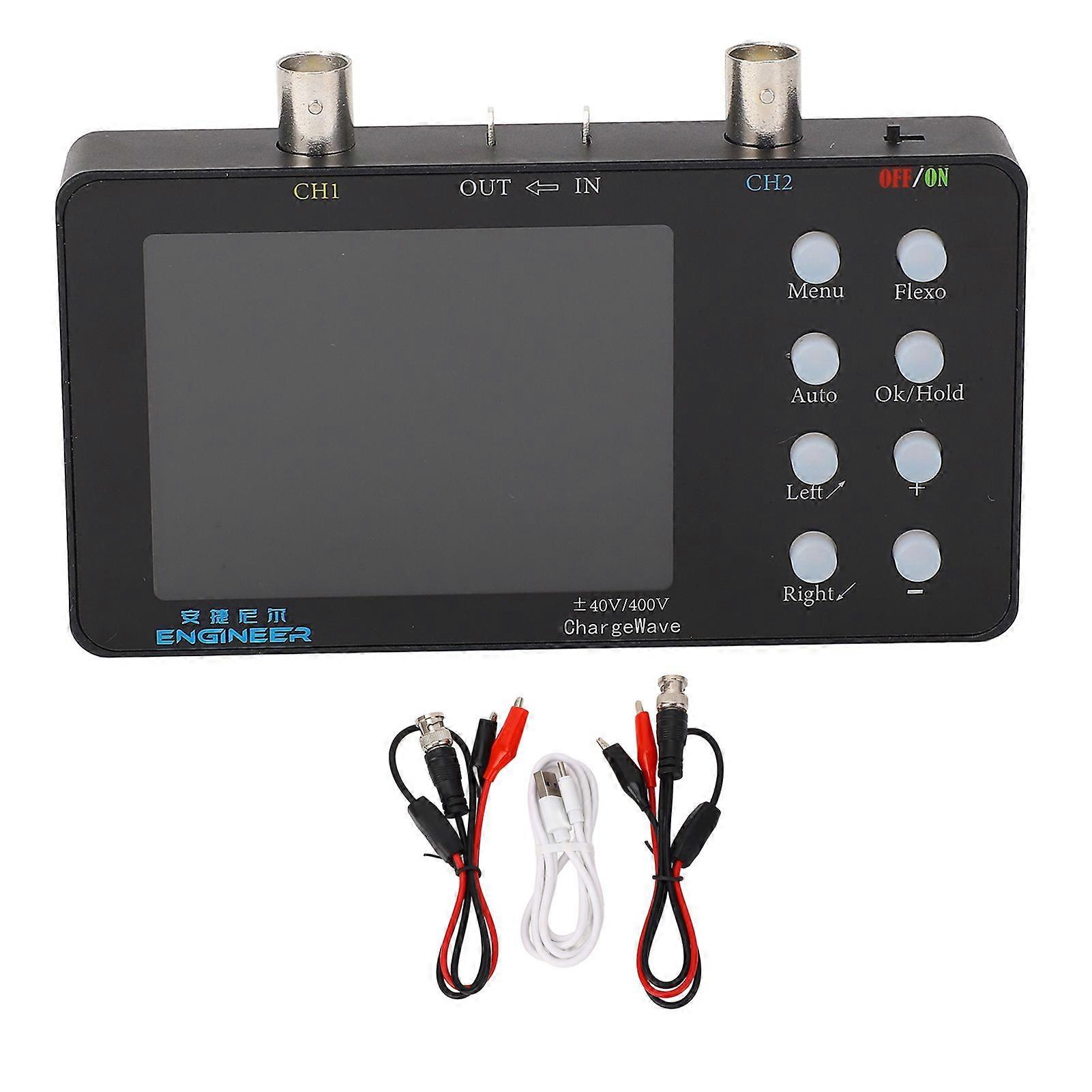 Handheld Oscilloscope 3.2 Inch LCD Display 2 Channel Digital Oscilloscope with 2 Red and Black Probe Clips