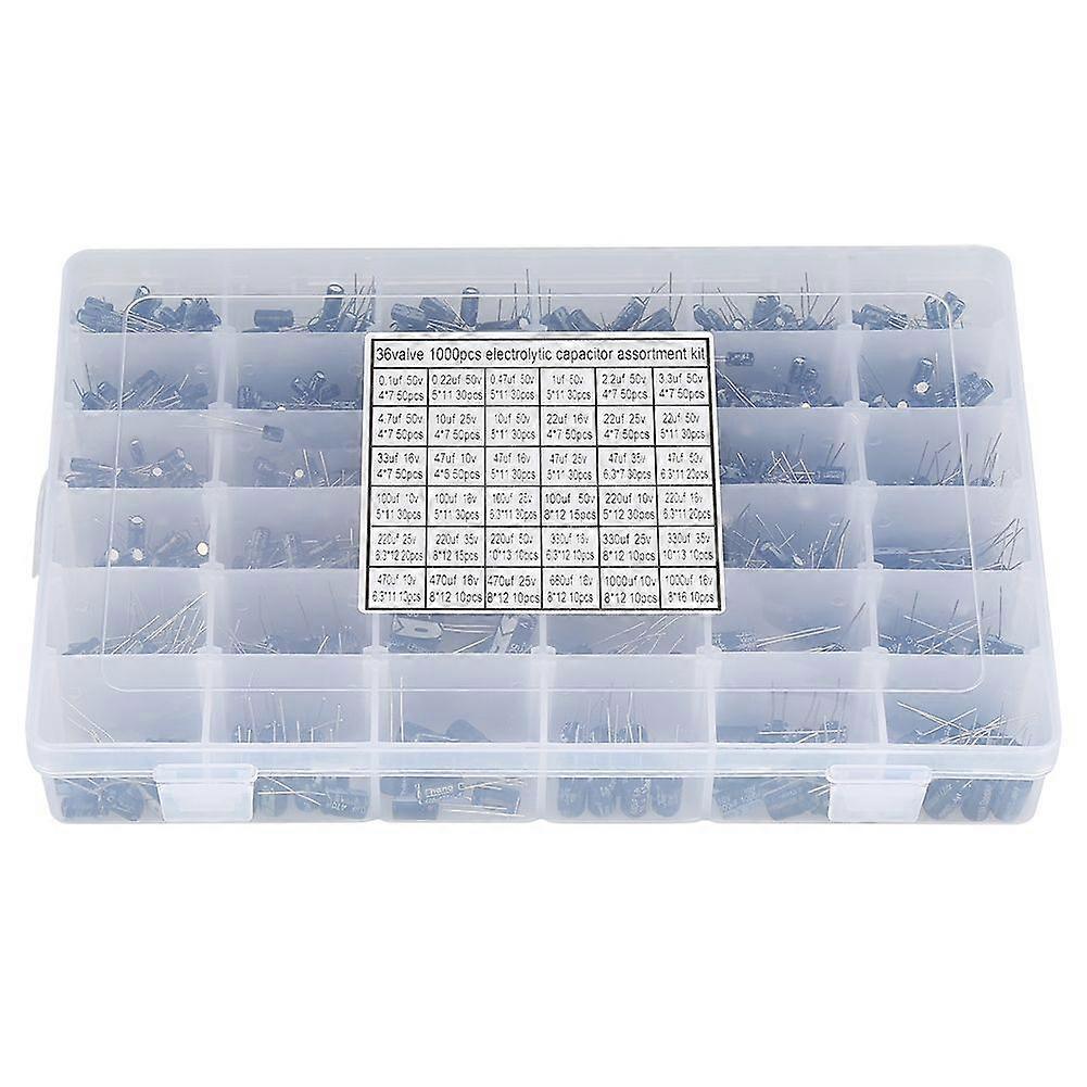 1000pcs 36 Values Electrolytic Capacitor Assorted Kit 10V~50V 0.1uF to 1000uF