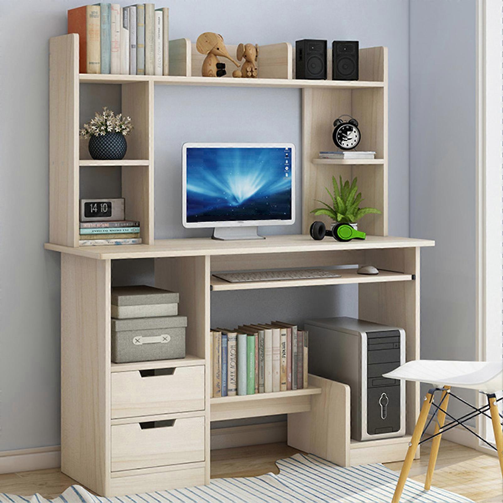 Computer Desk with Bookshelf, 14kg Board Study Table for Home Office