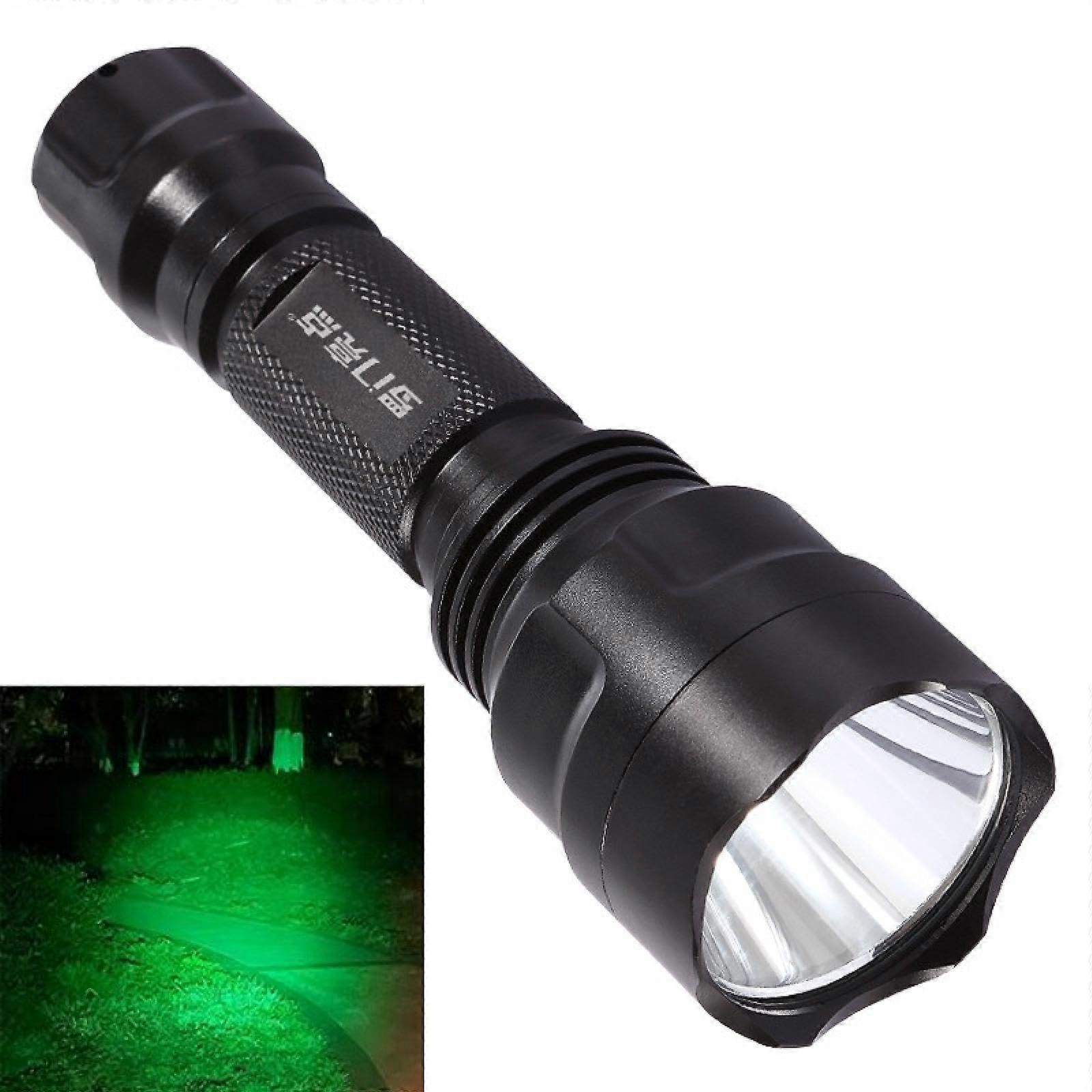 C8 LED Flashlight 200LM 300M Range Tactical Hunting Torch, 18650 Battery, Green Light, Night Riding Camping Hiking