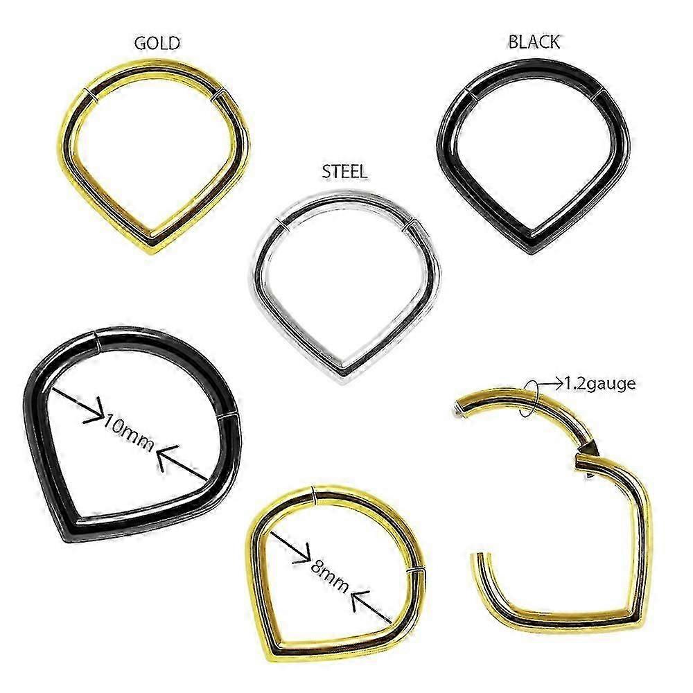 Or anodisé 16G 1.2MM 10MM Teardrop 316L acier articulé clicker anneau oreille septum tragus helix bijou