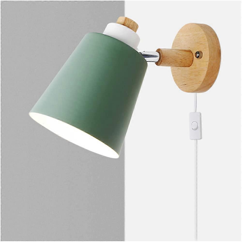 Indoor Wall Lamp Edison E27 With Plug In On Off Switch Adjustable Modern Wooden Bedside Reading Light Green
