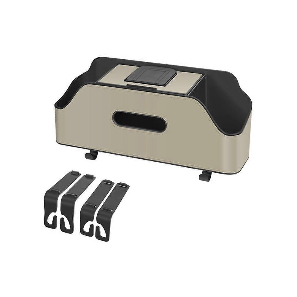 Car Seat Back Storage Box Renault Kangoo Organiser With 2 Cup Holders, Phone Holders, Hooks, Tissue Box Beige