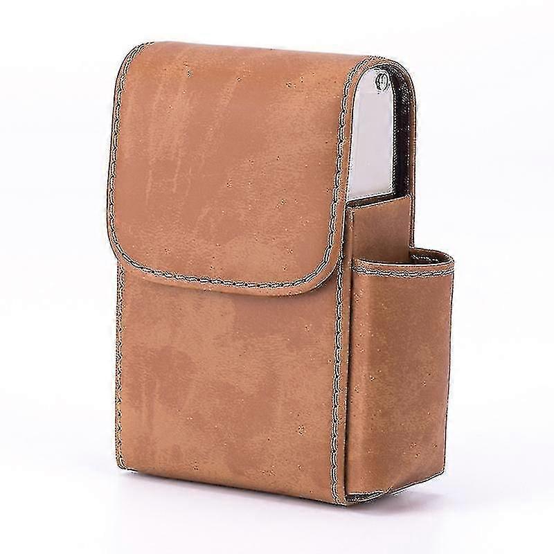 Leather Sliding Cigarette Case with Lighter Holder, Brown