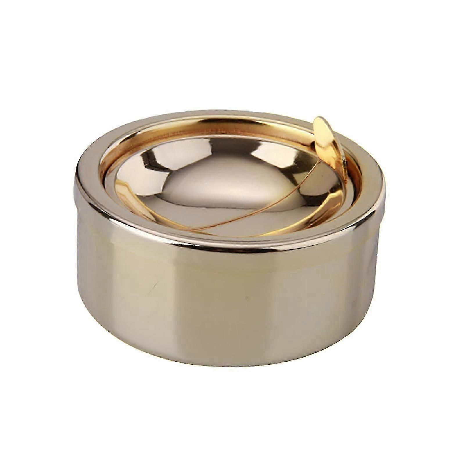 Compact Smokeless Metal Ashtray Windproof Round Ashtray With Lid For Home