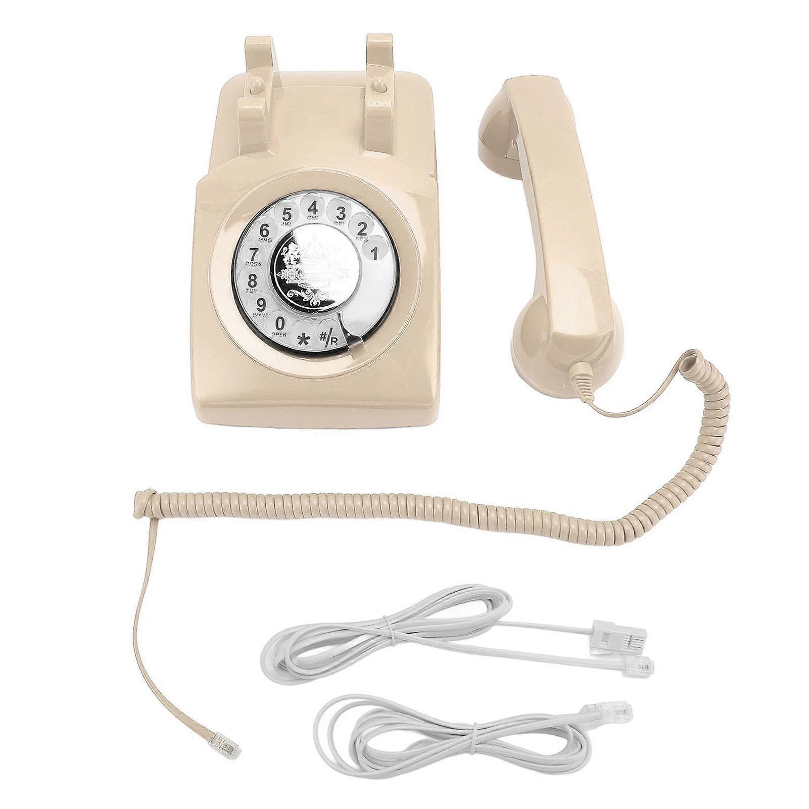 Retro Rotary Phone 1960s Style Vintage Rotary Telephone Old Fashioned Corded Landline Phones with Mechanical Ringer for Home Desk Office Beige