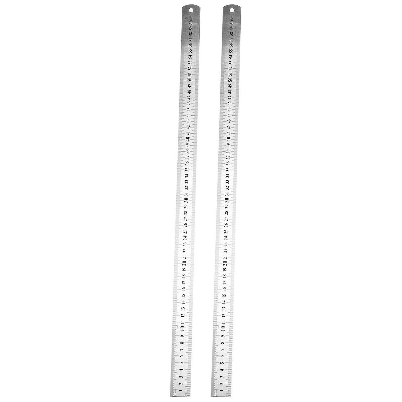 2X Stainless Steel Double Side Measuring Straight Edge Ruler 60cm/24 inch, Silver