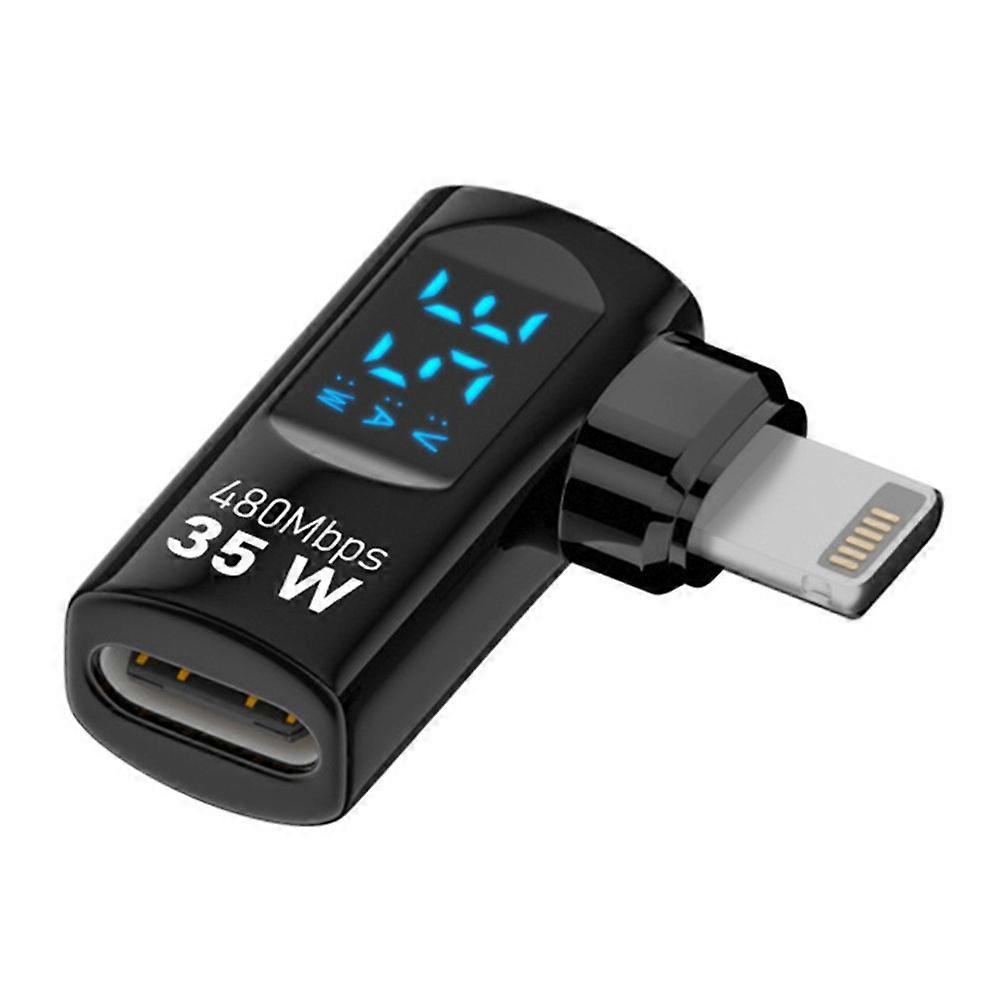 PD 35W USB-C Female to Lightning Male Adapter Digital Display Charging Data Transfer Elbow Adapter