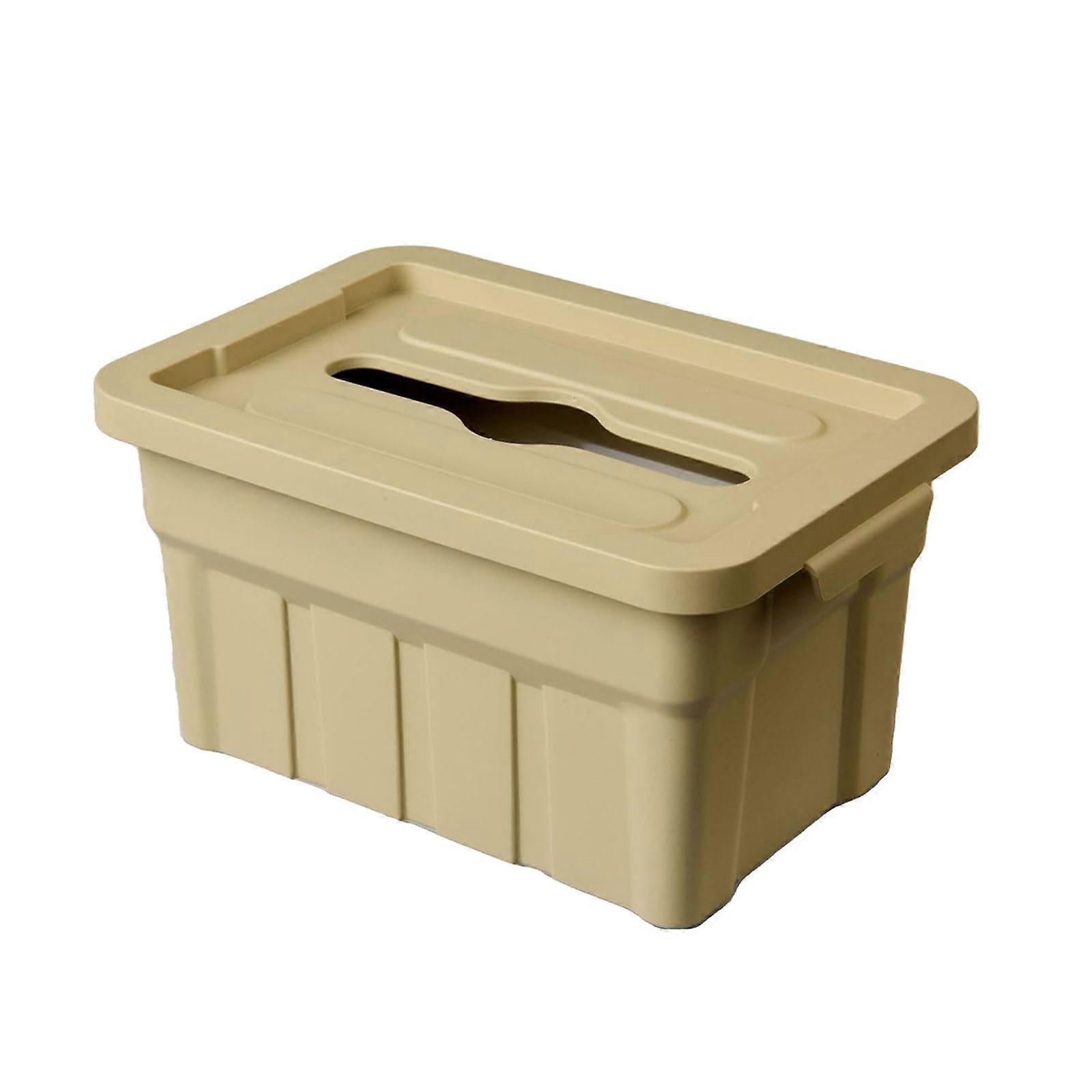 Retro Industrial Desktop Tissue Box Holder Spring Loaded Base Large Capacity Milk Tea Color