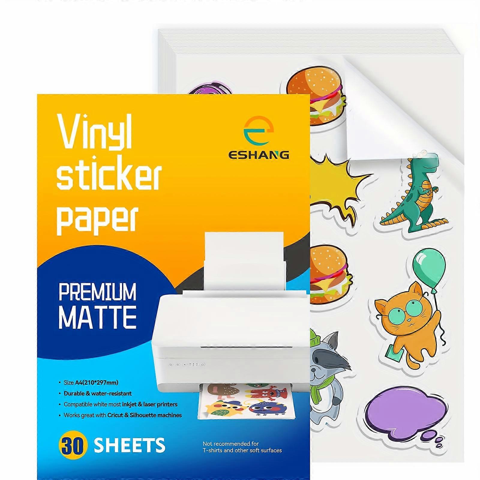 30 Sheets Premium Printable Vinyl Sticker Paper for Inkjet Printer White Matte Sticker Paper Waterproof A4 8.3 x 11.7 Inches