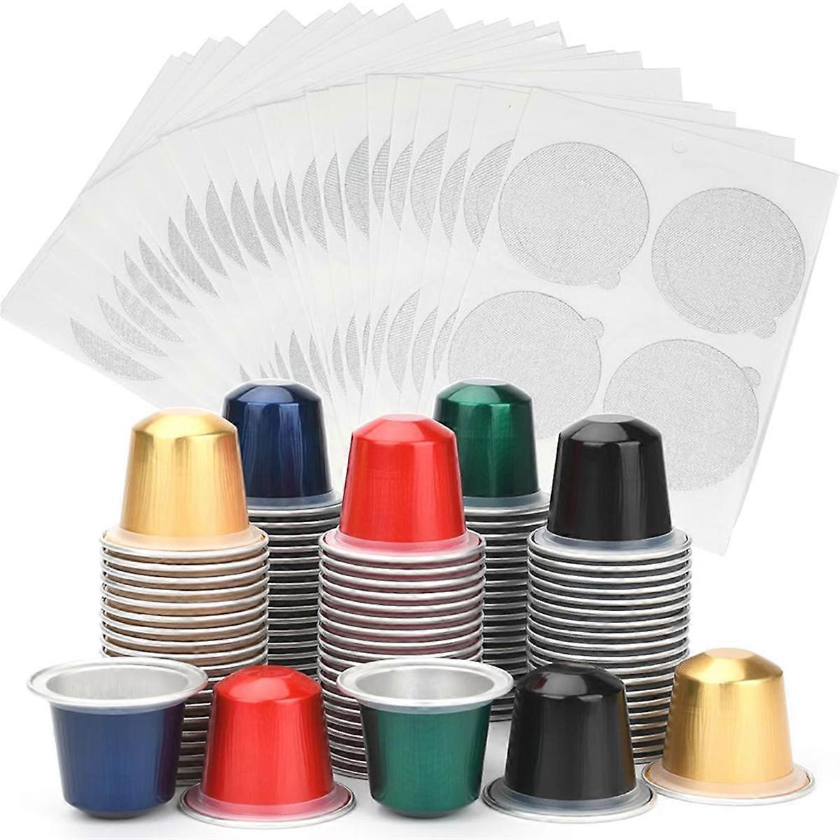 Fillable Empty Aluminum Foil Capsules Coffee Pods Compatible,Make Own Espresso Coffee Cups Filters (100 Pods+100 Lids)