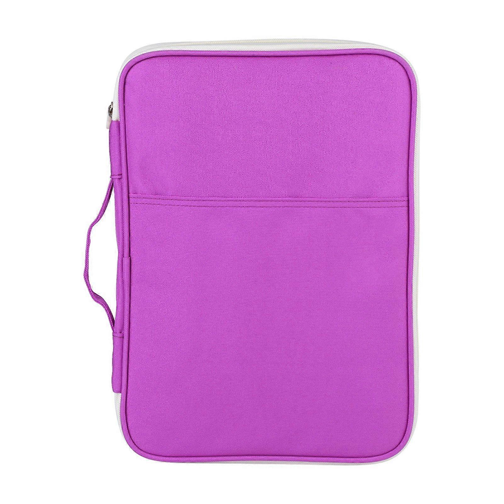 A4 Document Bag File Folder Portfolio Organizer Computer Notebook Zippered Case (Purple)