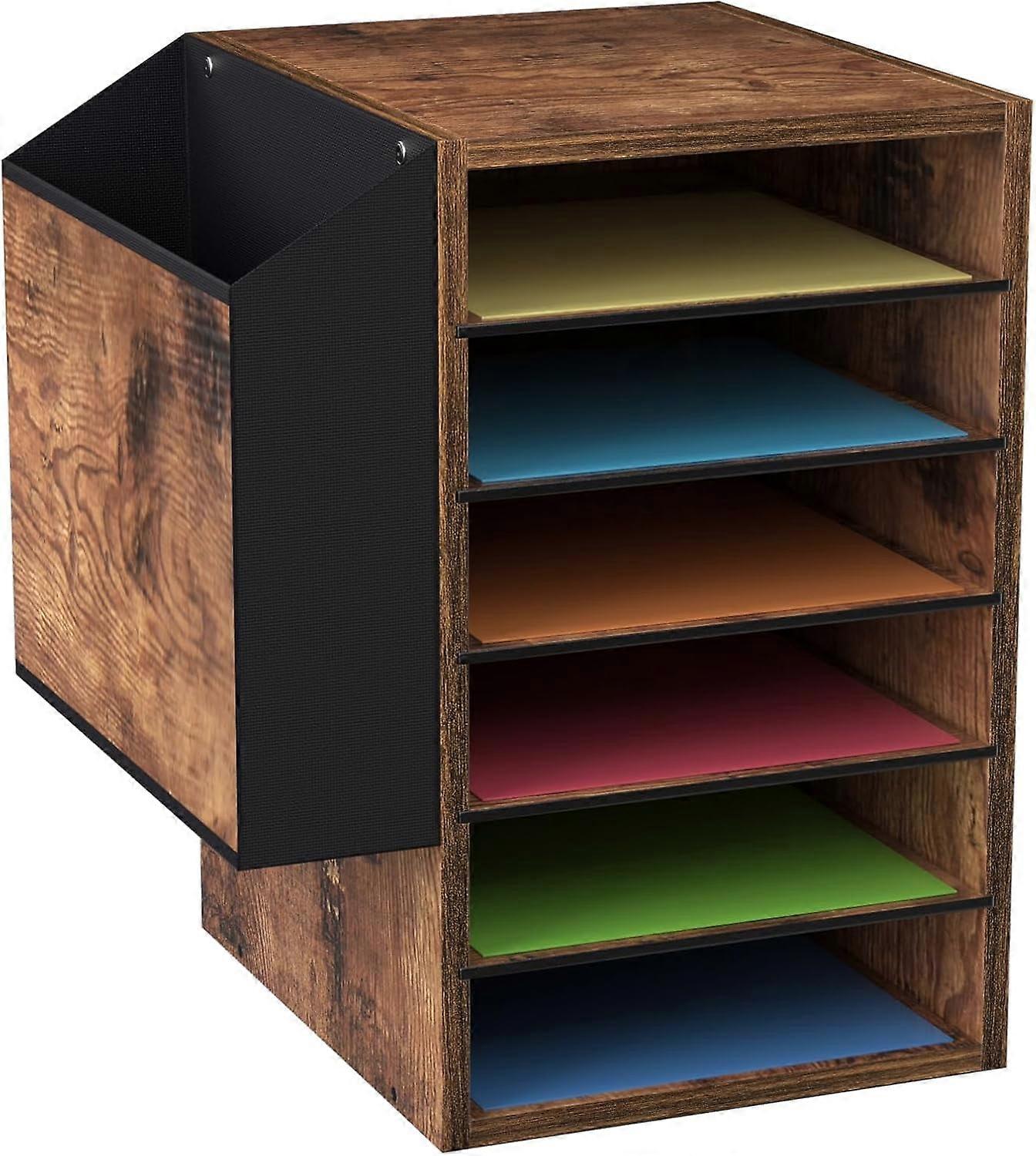 6-Tier Adjustable Mail Sorter Organizer with Name Slots, Wooden Desktop Mailbox for Office & Classroom Use, Rustic Brown