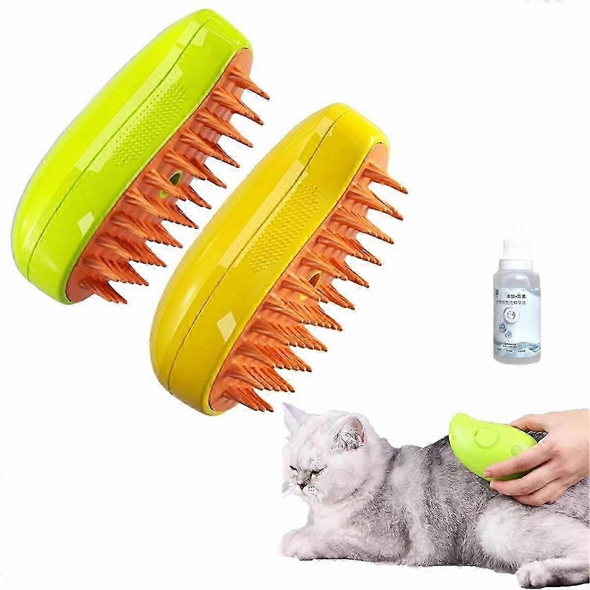 2PCS Rechargeable Cat Hair Brush - 3-in-1 Steam Brush for Cats, Pet Grooming Tool with Steam Function