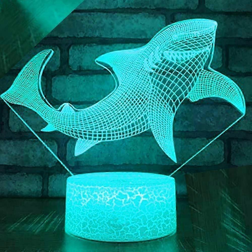 3D Dolphin Shark Fish Night Light Lamp Illusion Led 7 Color Changing Touch Switch Table Desk Decoration Lamps Acrylic Flat ABS Base USB Cable To