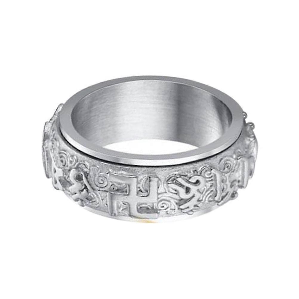 Buddhist Religious Ring Titanium Steel Ring for Decoration with Rotatable Silver