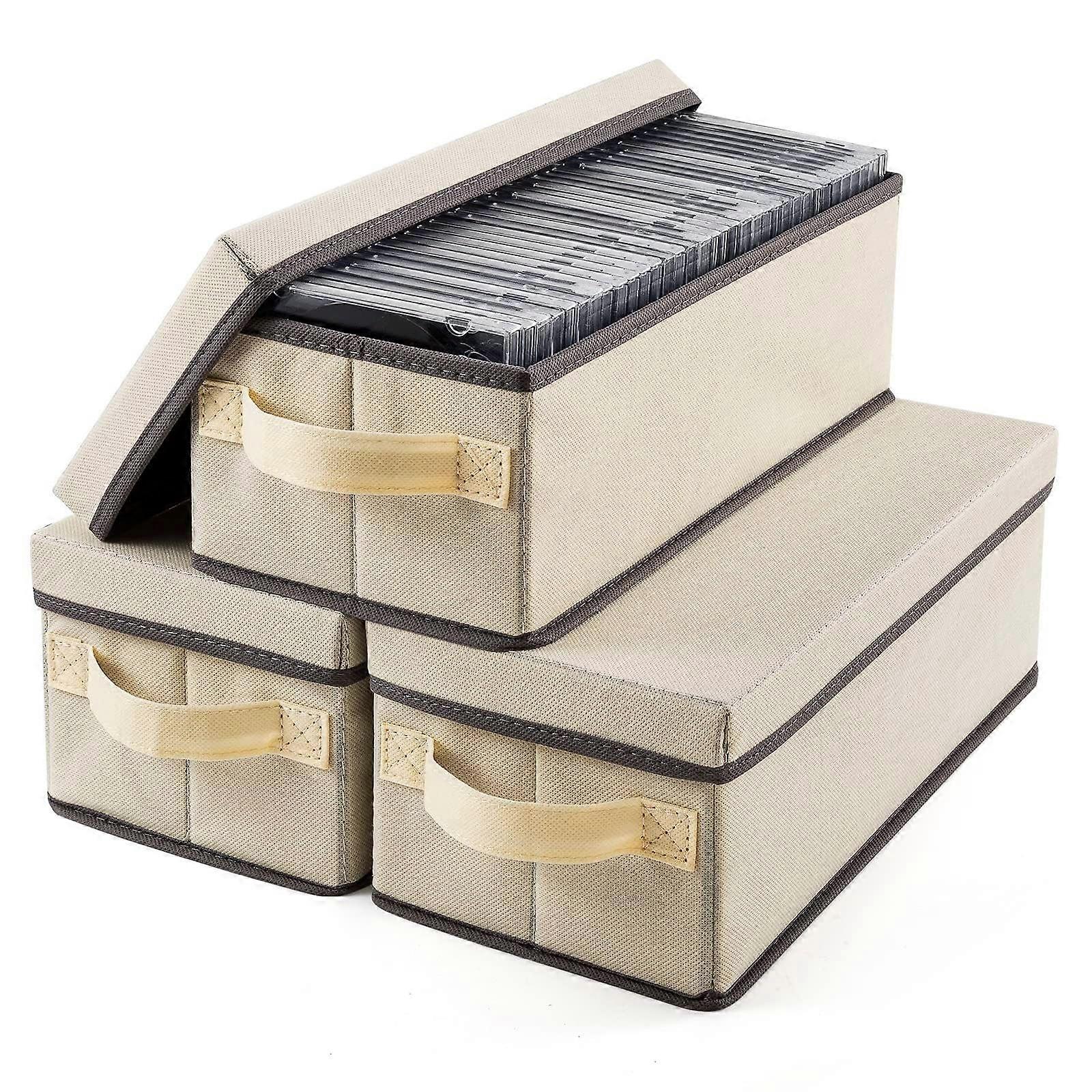 CD Storage Boxes ThreePiece Off White Desktop Storage Box Set For CDs And Small Items