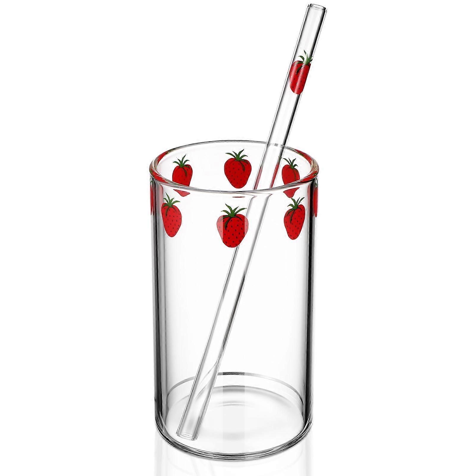 Lovely Strawberry Glass Cup Set 3Pcs For Students Design Cold Resistant Ideal For Daily Drinking