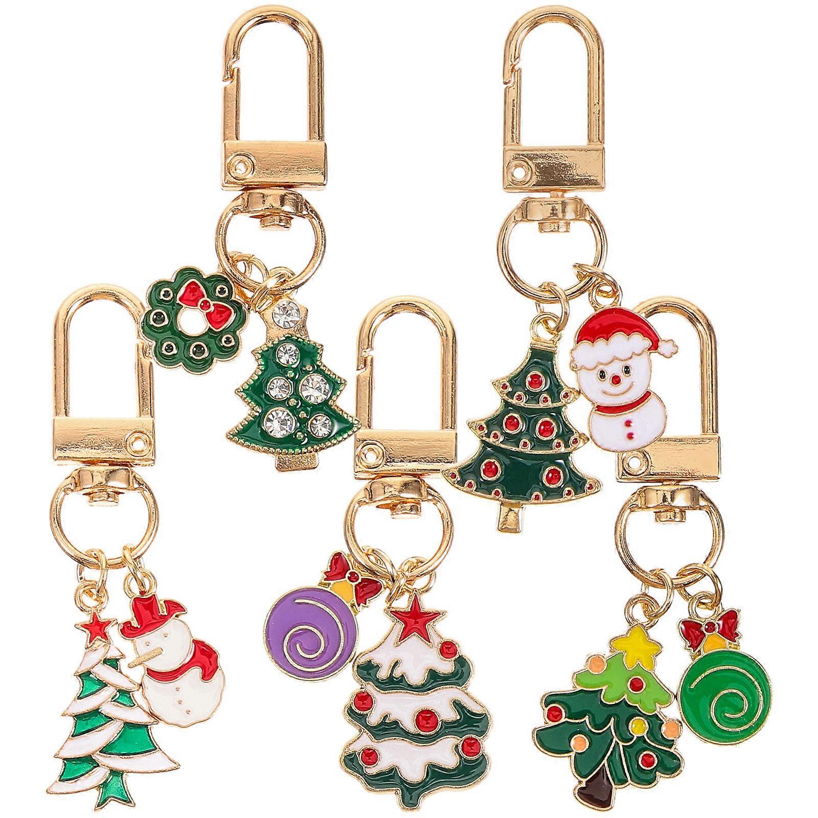5Pcs Christmas Themed Key Chain Cute Cartoon Keychain Delicate Design Assorted Color Accessory Gift