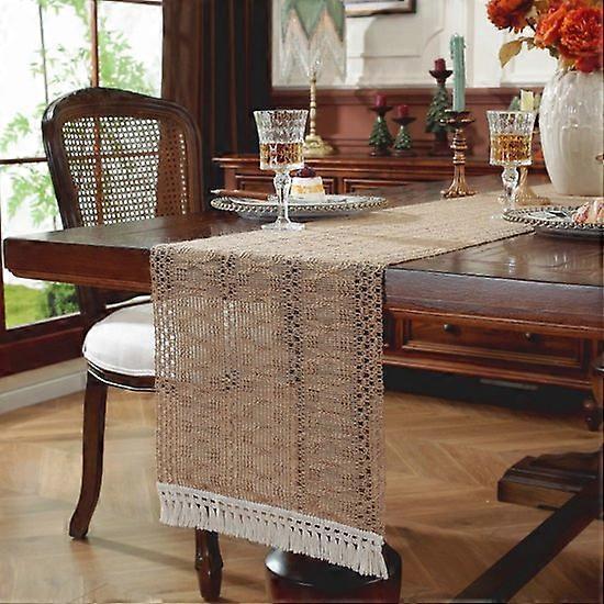 Bohemian style table runner with tassels - linen weave table runner - country style hollow tablecloth table runner - the dining table in spring, home