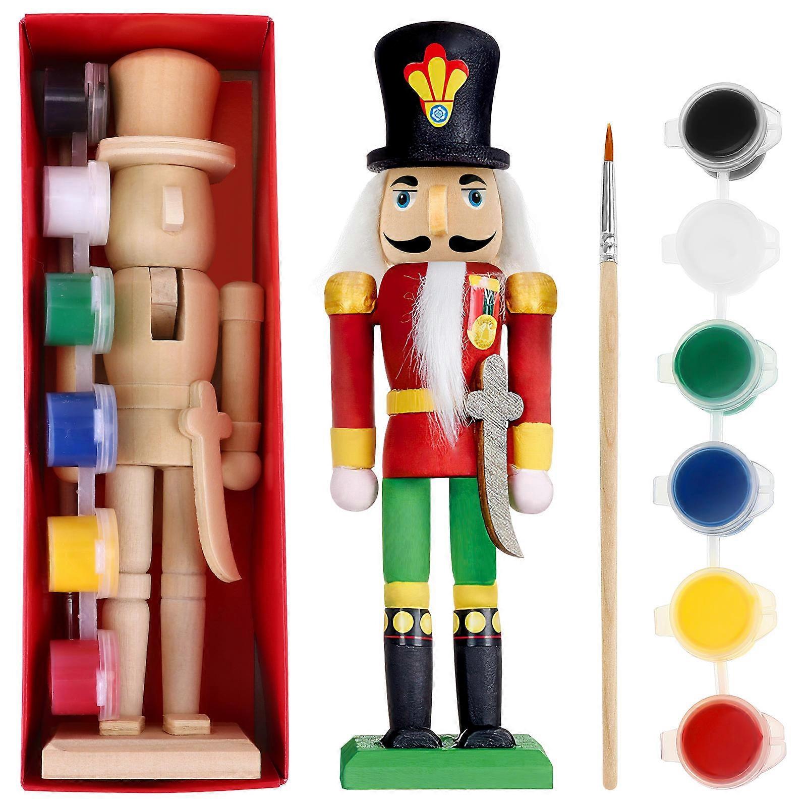 DIY Nutcracker 5Sets Beige Unpainted Wooden Nutcracker for Painting Use DIY Fun Activity