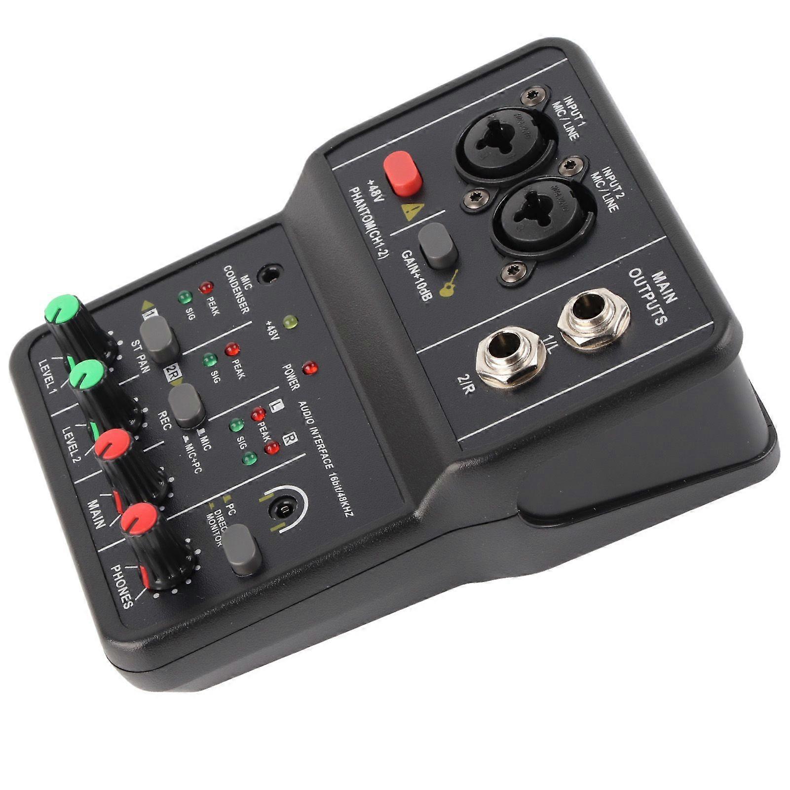 2 Channels Audio Mixer USB 48V Phantom Power Compact Sound Mixing Console for Music Recording Home Karaoke Internet Karaoke